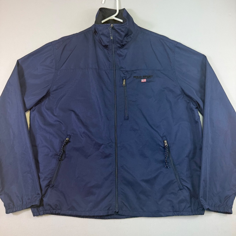 VTG Y2K 90s Polo Sport Ralph Lauren Windbreaker Jacket Mens M Navy Blue Full Zip
